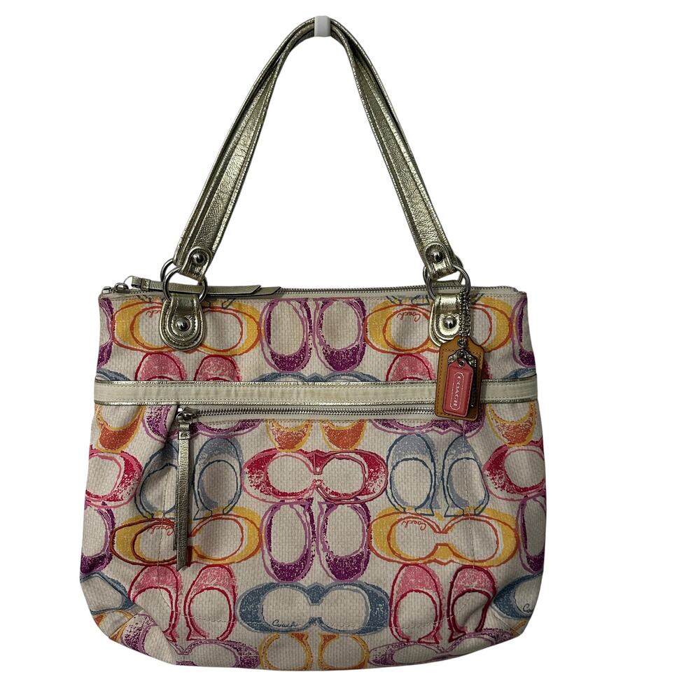 Coach Poppy Dream Glam Tote Multicolor Signature C Shoulder Bag Purse 19023